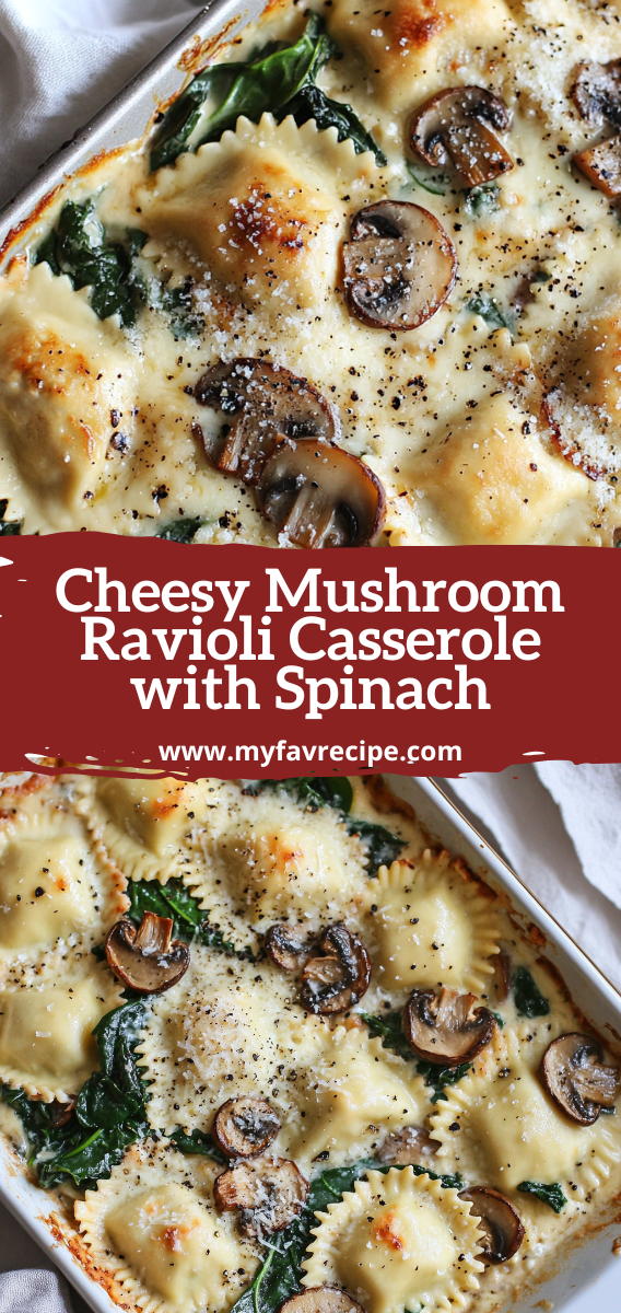 Cheesy Mushroom Ravioli Casserole with Spinach Recipe