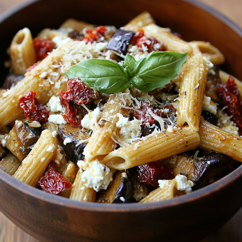 Pasta with Eggplant, Sun-Dried Tomatoes Ricotta A Mediterranean Delight