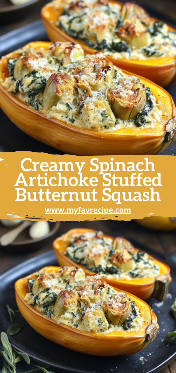 Creamy Spinach  Artichoke Stuffed Butternut Squash