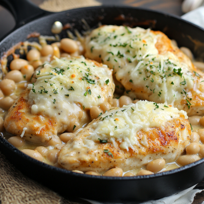 Cheesy Chicken  White Bean Skillet Recipe in 30 Min.