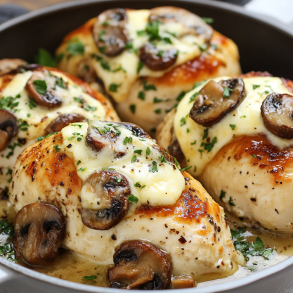 Cheesy Garlic Butter Mushroom Stuffed Chicken Recipe