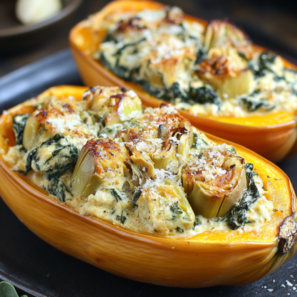 Creamy Spinach  Artichoke Stuffed Butternut Squash