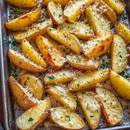 Crispy Baked Garlic Parmesan Potato Wedges