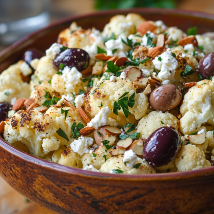 Easy Roasted Cauliflower Salad with Almonds Olives Feta