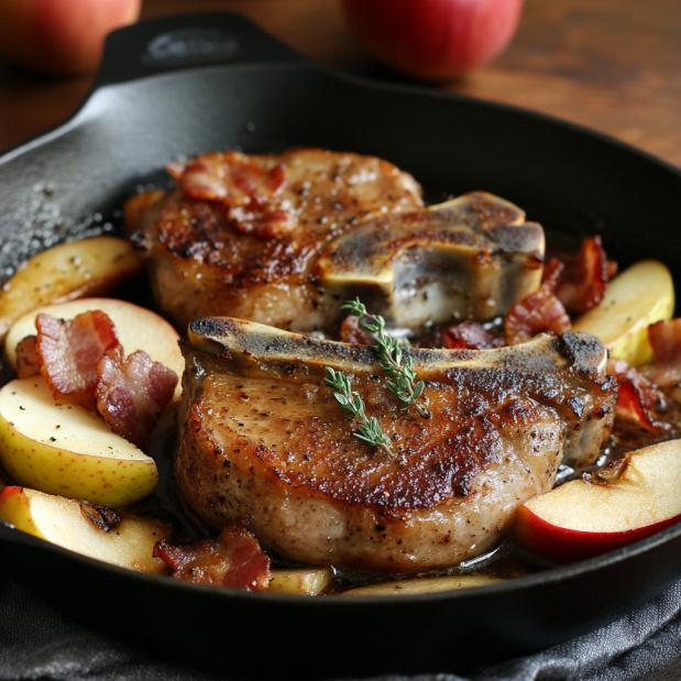 Pork Chops with Apples and Bacon