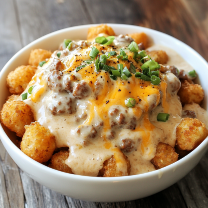 Tater Tot Breakfast Bowl with Sausage Gravy Recipe