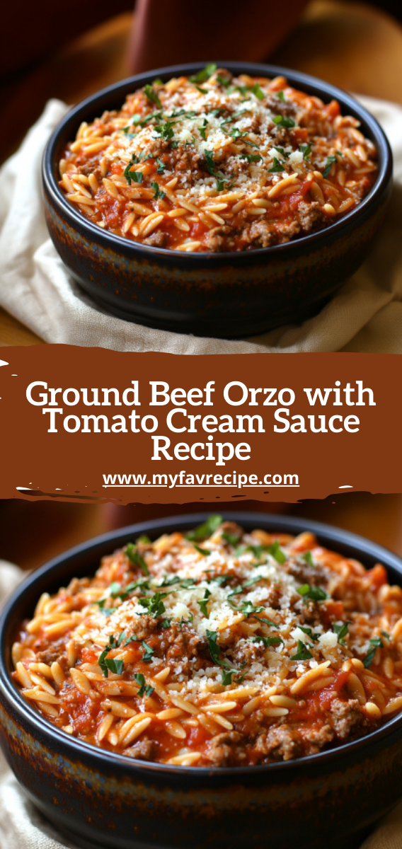 Ground Beef Orzo with Tomato Cream Sauce Recipe