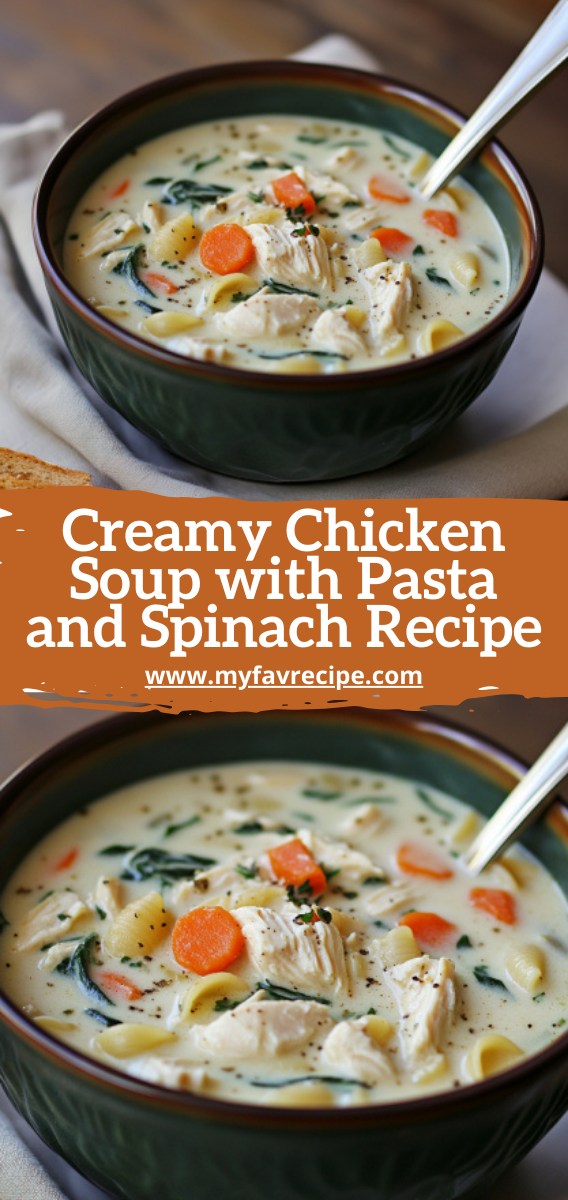 Creamy Chicken Soup with Pasta and Spinach Recipe