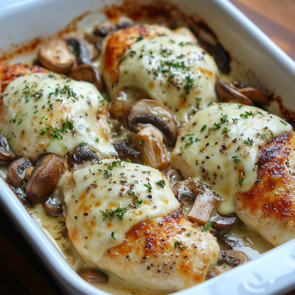 Cheesy Baked Mushroom Chicken Recipe