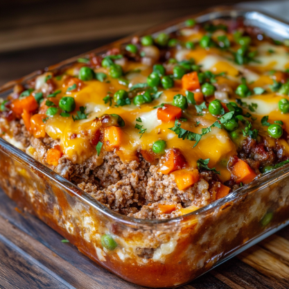 Cheesy Loaded Meatloaf Casserole with Vegetables