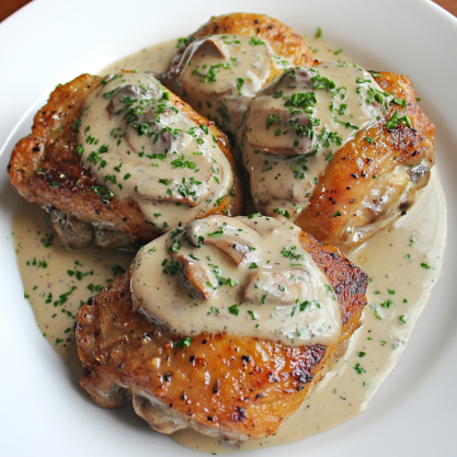 Chicken Thighs With Creamy Mushroom Garlic Sauce Recipe