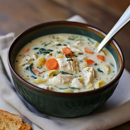 Creamy Chicken Soup with Pasta and Spinach Recipe