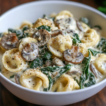 Creamy Tortellini with Spinach and Mushrooms Recipe