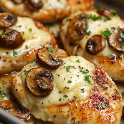 Easy Cheesy Baked Chicken Breasts with Mushrooms Recipe