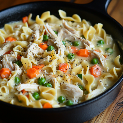 Easy Chicken Pot Pie Noodle Skillet Recipe