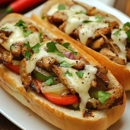 Easy Homemade Chicken Cheese Steak Sandwiches Recipe