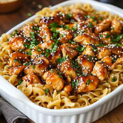 Easy Honey Sesame Chicken Noodle Bake Recipe