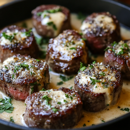 Garlic Butter Steak Bites with Parmesan Cream Sauce Recipe