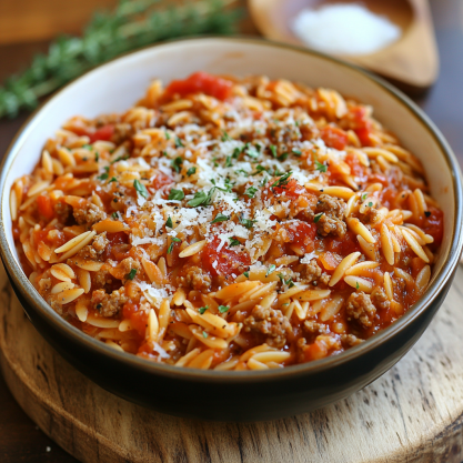 Ground Turkey Orzo in Tomato Sauce Recipe