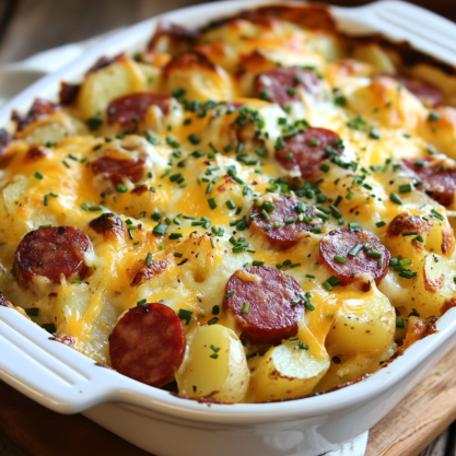 Kielbasa Sausage Cheesy Potato Casserole