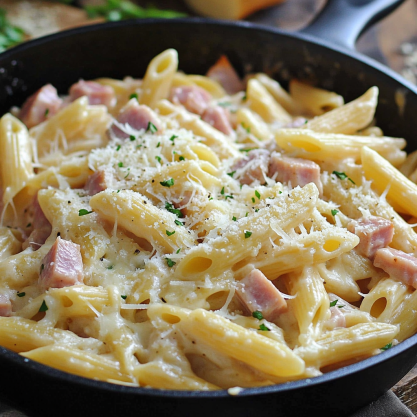 One Pot Ham Penne Skillet Recipe