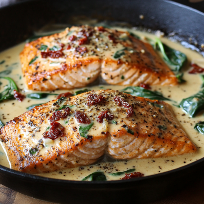 Pan Seared Creamy Tuscan Salmon Recipe