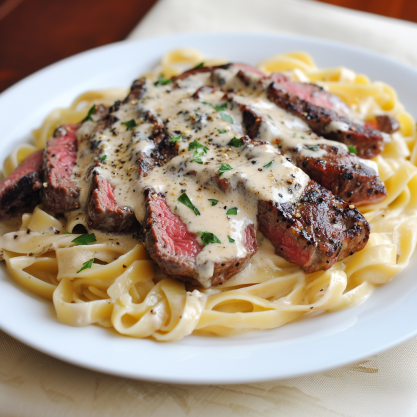 Savory Steak Gorgonzola Alfredo with Creamy Parmesan Sauce Recipe