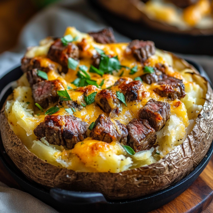 Easy Loaded Baked Potato with Steak Bites Recipe