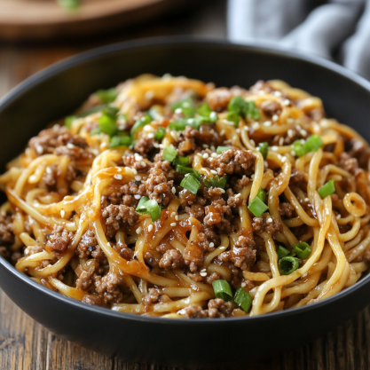 Easy Mongolian Ground Beef Noodles Recipe