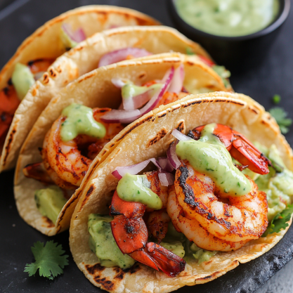 Spicy Shrimp Tacos with Avocado Crema Recipe